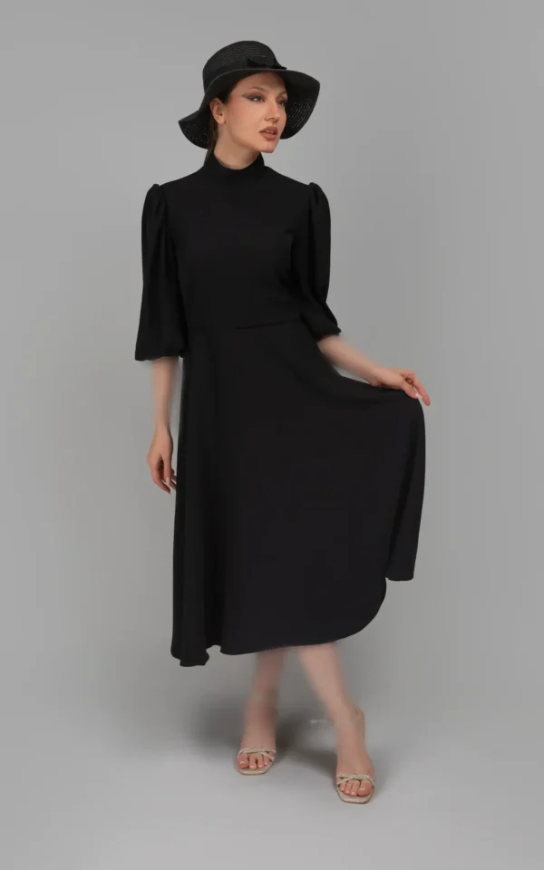 پیراهن زنانه مشکی آستین سه‌ربع پاییز-زمستانه مدل میدی نوادو