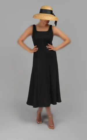 پیراهن مشکی بلند بدون‌آستین با یقه چهارگوش ساده پاییز-زمستانه نوادو