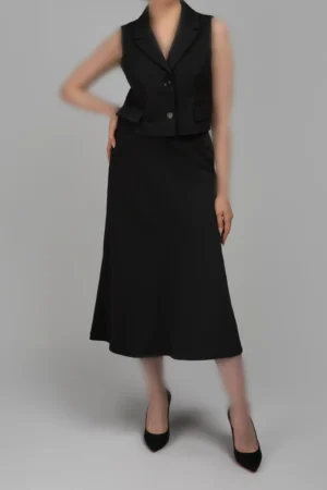 دامن مشکی راسته‌ بلند با برش ساده و کلاسیک پاییز-زمستانه نوادو