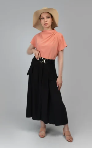 دامن زنانه مشکی پاییز-زمستانه مدل میدی تا‌دار نوادو