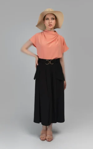 دامن زنانه مشکی پاییز-زمستانه مدل میدی تا‌دار نوادو