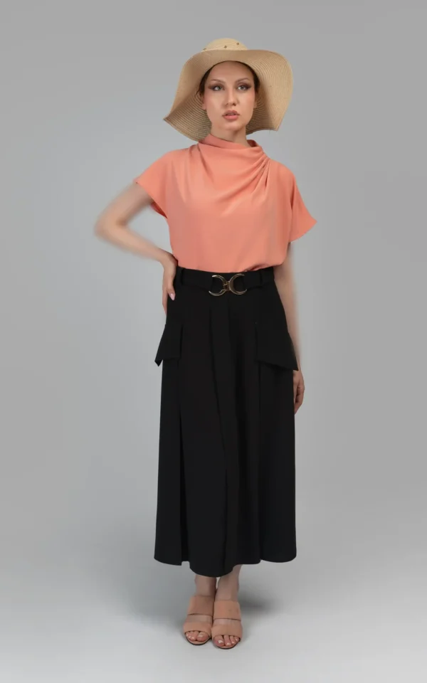 دامن زنانه مشکی پاییز-زمستانه مدل میدی تا‌دار نوادو