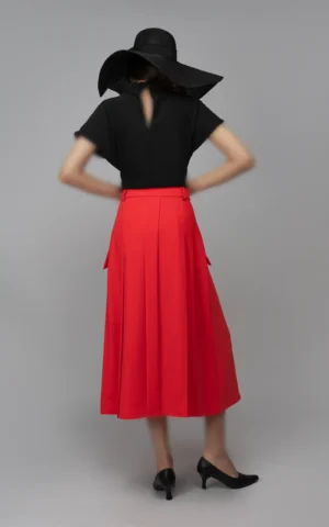 دامن زنانه نارنجی پاییز-زمستانه مدل میدی تا‌دار نوادو