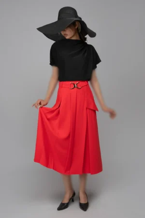 دامن زنانه نارنجی پاییز-زمستانه مدل میدی تا‌دار نوادو