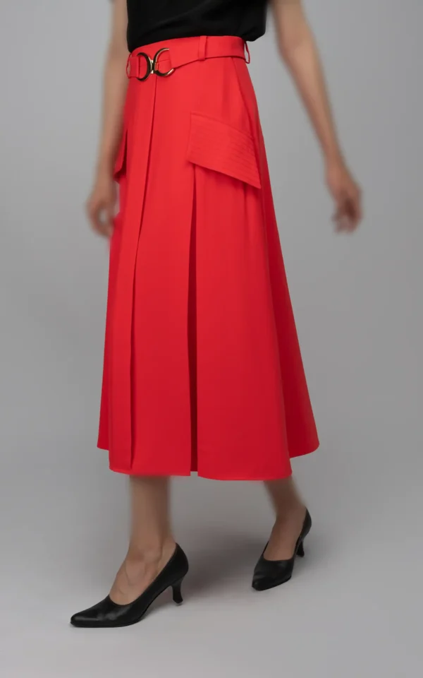 دامن زنانه نارنجی پاییز-زمستانه مدل میدی تا‌دار نوادو