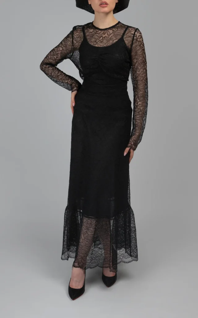 دامن زنانه مشکی توری پاییز-زمستانه نوادو