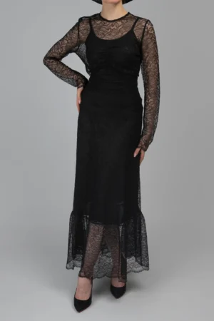 دامن زنانه مشکی توری پاییز-زمستانه نوادو