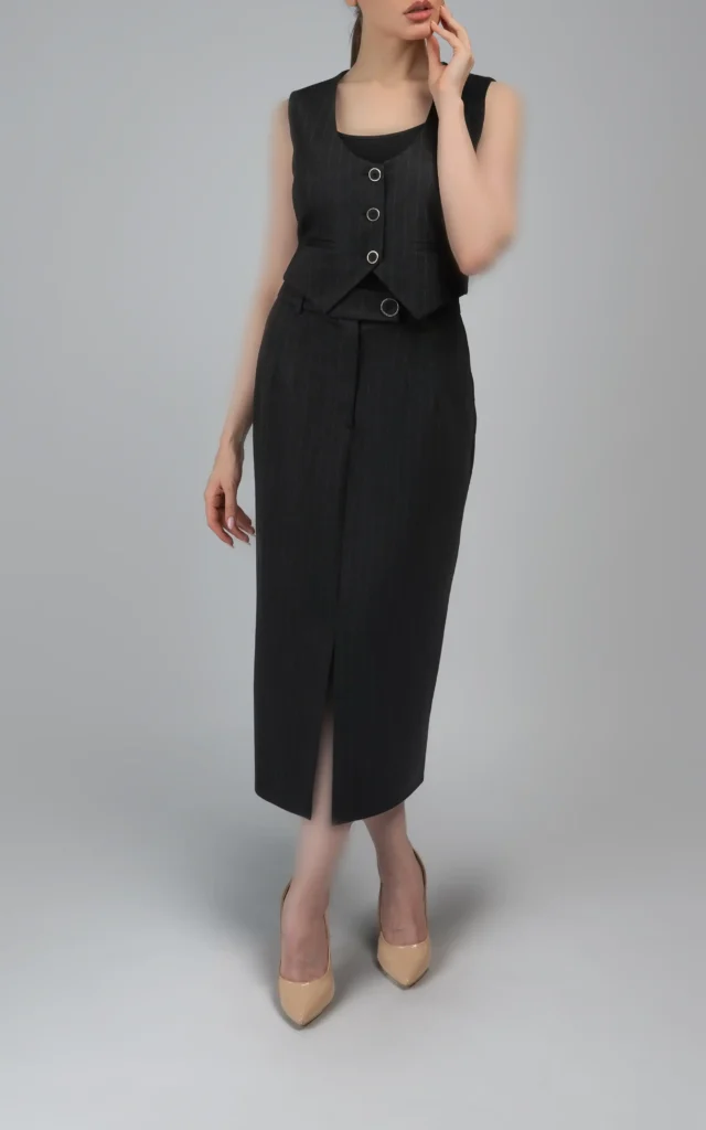 دامن زنانه چاک‌دار پاییز-زمستانه مشکی شیک نوادو