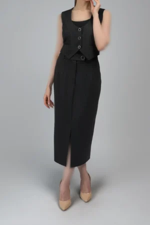 دامن زنانه چاک‌دار پاییز-زمستانه مشکی شیک نوادو