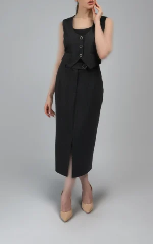 دامن زنانه چاک‌دار پاییز-زمستانه مشکی شیک نوادو