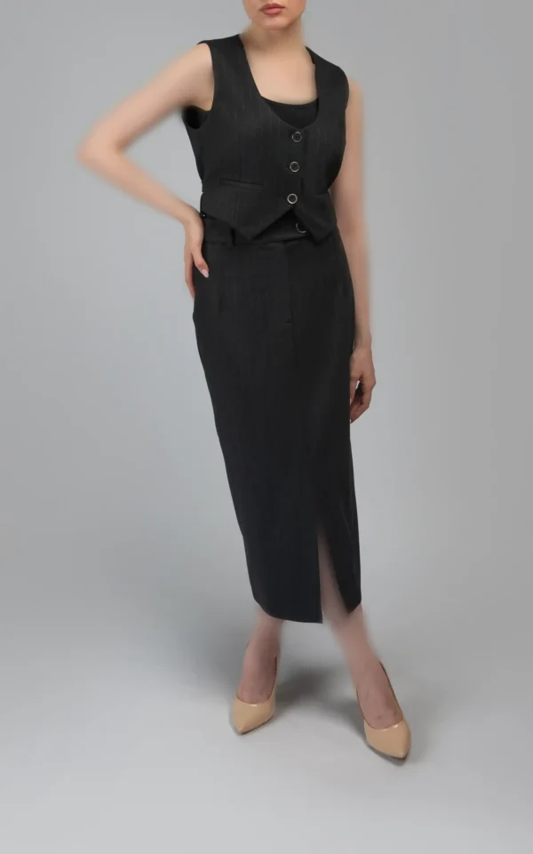 دامن زنانه چاک‌دار پاییز-زمستانه مشکی شیک نوادو