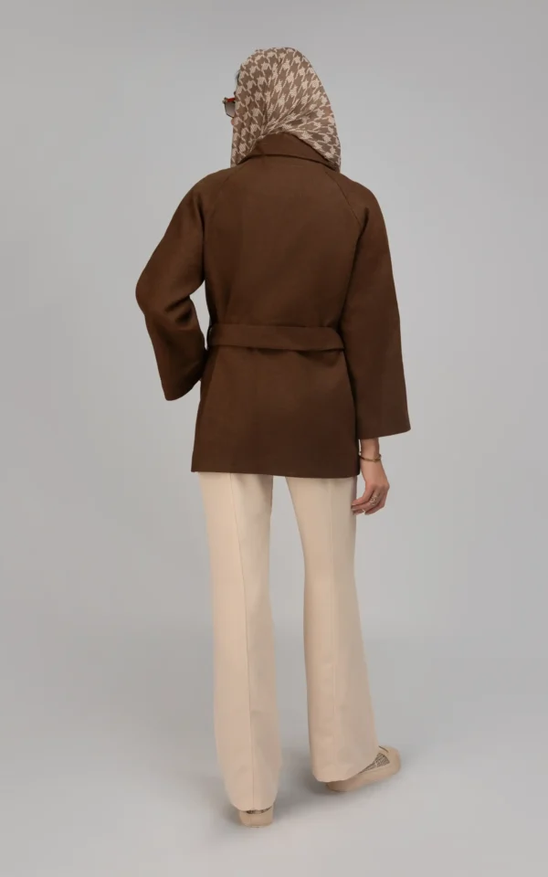 پالتو زنانه قهوه‌ای کمربنددار قهوه‌ای گرم پاییز-زمستانه نوادو