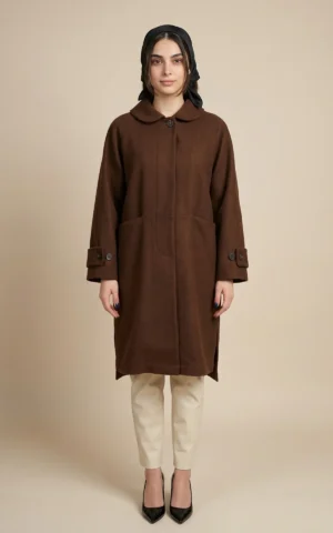 پالتو زنانه قهوه‌ای بلند با یقه برند نوادو کد 404018041669 - Image 3