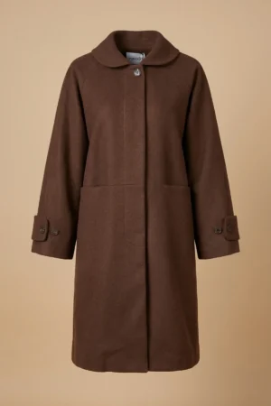پالتو زنانه قهوه‌ای بلند با یقه برند نوادو کد 404018041669