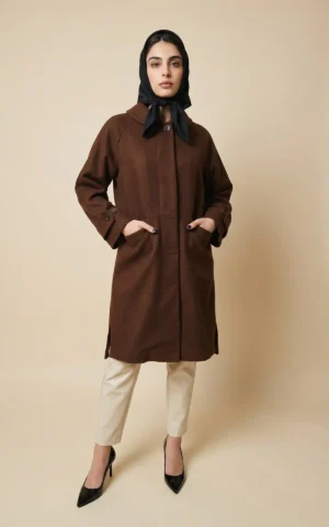 پالتو زنانه قهوه‌ای بلند با یقه برند نوادو کد 404018041669 - Image 2