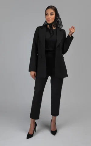 شلوار زنانه مشکی راسته دکمه و جای کمربنددار پاییز-زمستانه نوادو