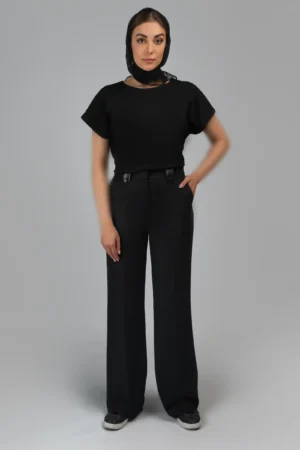 شلوار زنانه بلند مشکی راسته پاییز-زمستانه نوادو