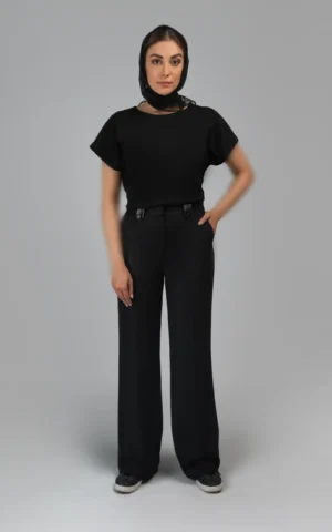 شلوار زنانه بلند مشکی راسته پاییز-زمستانه نوادو