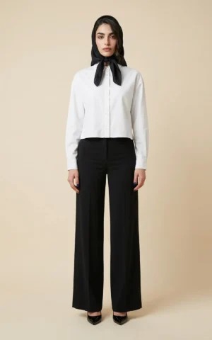 شلوار مشکی زنانه دم‌پا گشاد با تن‌خور کلاسیک نوادو کد 404023211670 - Image 3