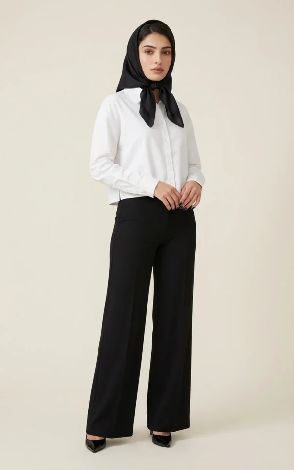 شلوار مشکی زنانه دم‌پا گشاد با تن‌خور کلاسیک نوادو کد 404023211670 - Image 2