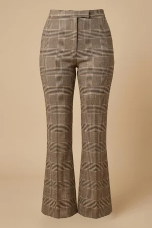 شلوار زنانه چهارخانه قهوه‌ای دمپاگشاد با فاق بلند نوادو کد 404023331656