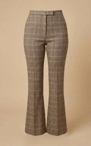 شلوار زنانه چهارخانه قهوه‌ای دمپاگشاد با فاق بلند نوادو کد 404023331656