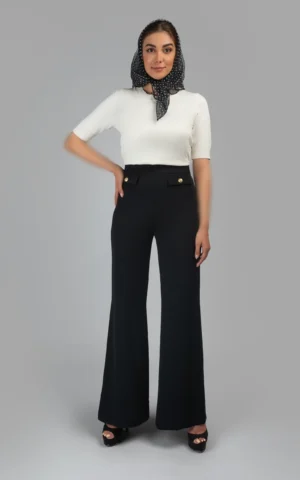 شلوار زنانه مشکی واید پاییز-زمستانه بلند نوادو