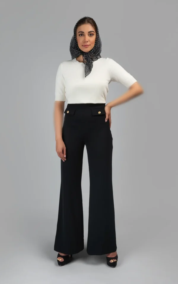 شلوار زنانه مشکی واید پاییز-زمستانه بلند نوادو