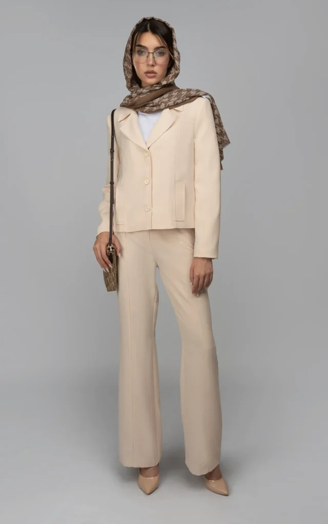 شلوار زنانه کرمی پاییز-زمستانه راسته نوادو