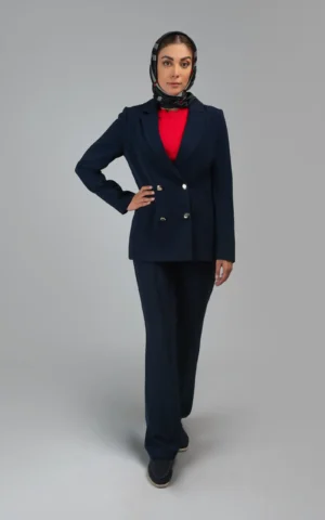 شلوار زنانه سرمه‌ای رنگ پاییز-زمستانه بلند رسمی نوادو