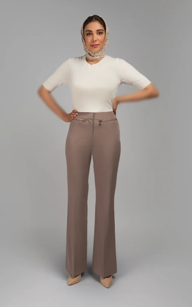 شلوار زنانه بژ پاییز-زمستانه راسته نوادو