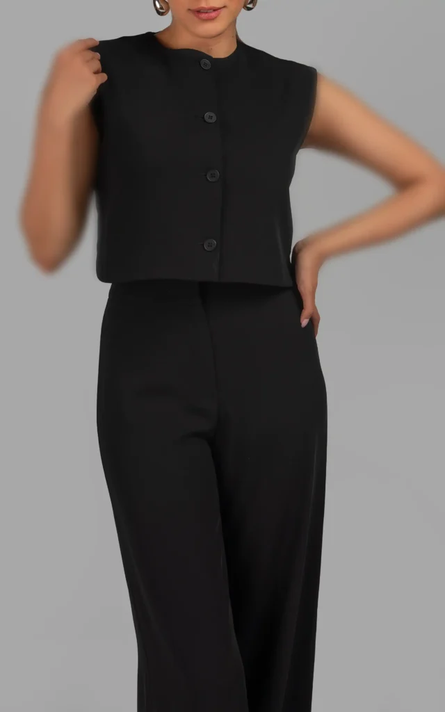 جلیقه زنانه مشکی بدون آستین رسمی پاییز-زمستانه نوادو