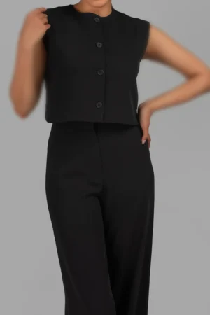 جلیقه زنانه مشکی بدون آستین رسمی پاییز-زمستانه نوادو