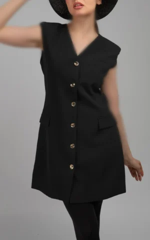 جلیقه زنانه دکمه‌دار بدون آستین پاییز-زمستانه مشکی نوادو