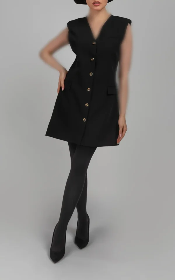 جلیقه زنانه دکمه‌دار بدون آستین پاییز-زمستانه مشکی نوادو