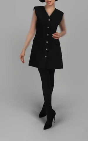 جلیقه زنانه دکمه‌دار بدون آستین پاییز-زمستانه مشکی نوادو