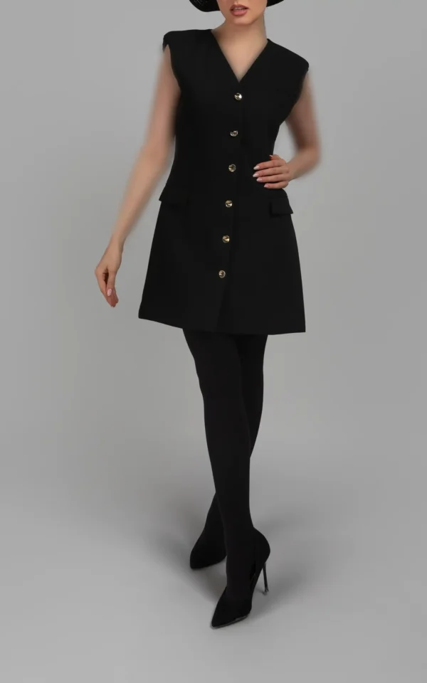 جلیقه زنانه دکمه‌دار بدون آستین پاییز-زمستانه مشکی نوادو