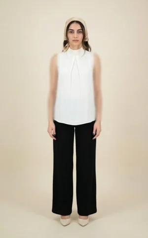 تاپ زنانه بدون آستین سفید با یقه ایستاده و پیلی نوادو کد 404111041582 - Image 3