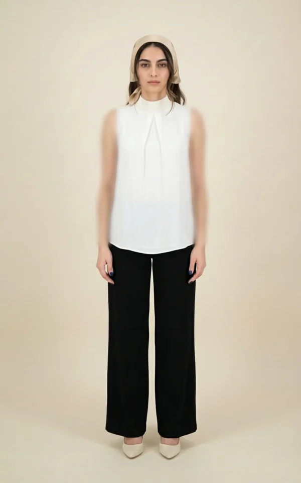 تاپ زنانه بدون آستین سفید با یقه ایستاده و پیلی نوادو کد 404111041582 - Image 3