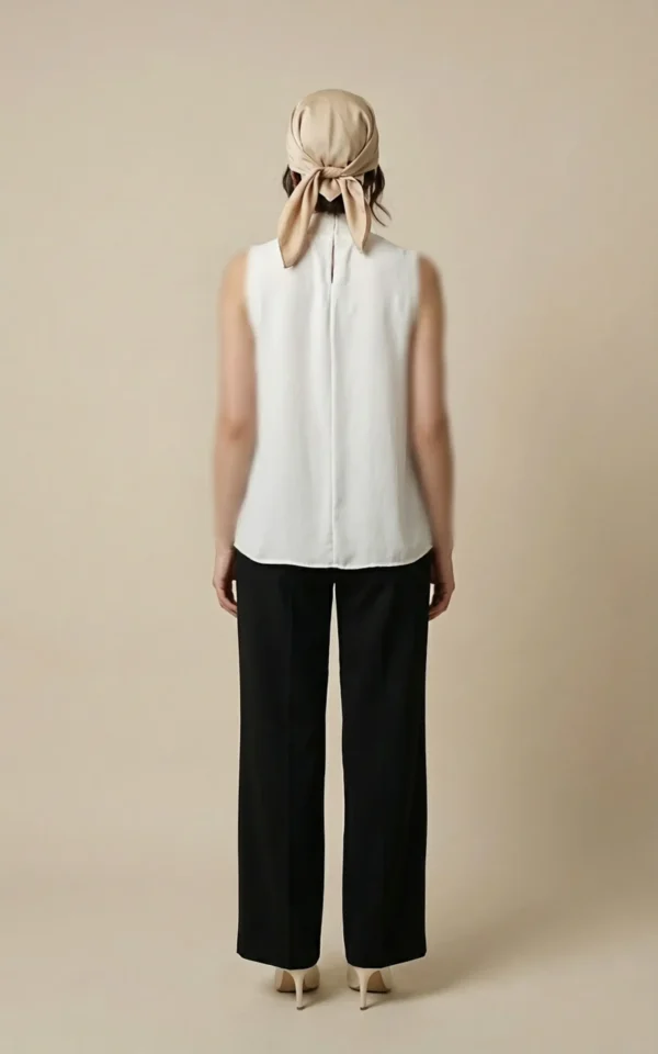تاپ زنانه بدون آستین سفید با یقه ایستاده و پیلی نوادو کد 404111041582 - Image 4