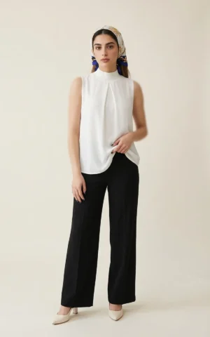 تاپ زنانه بدون آستین سفید با یقه ایستاده و پیلی نوادو کد 404111041582 - Image 2