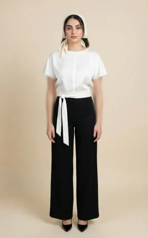 تاپ زنانه سفید با آستین‌های کلوش کوتاه نوادو کد 404111101531 - Image 3