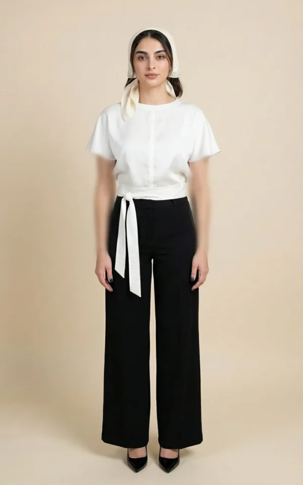 تاپ زنانه سفید با آستین‌های کلوش کوتاه نوادو کد 404111101531 - Image 3