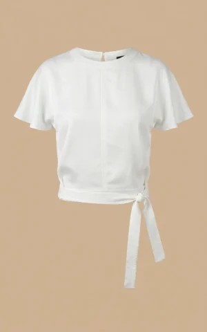 تاپ زنانه سفید با آستین‌های کلوش کوتاه نوادو کد 404111101531