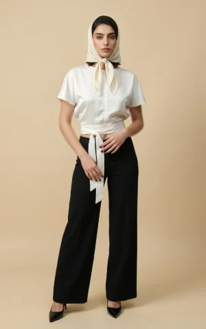 تاپ زنانه سفید با آستین‌های کلوش کوتاه نوادو کد 404111101531 - Image 2