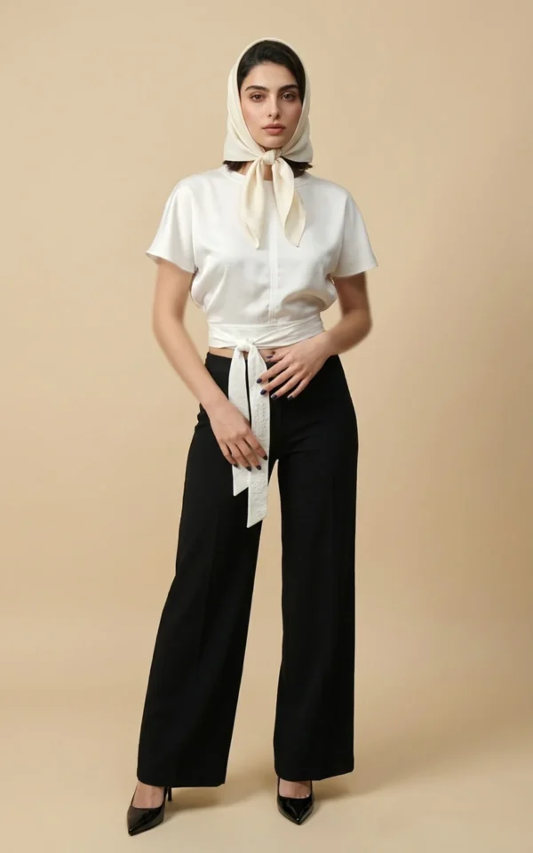 تاپ زنانه سفید با آستین‌های کلوش کوتاه نوادو کد 404111101531 - Image 2