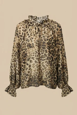بلوز زنانه با طرح پلنگی، یقه ایستاده چین‌دار نوادو کد 404112191813