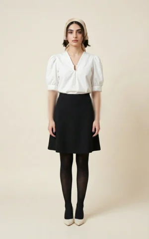 بلوز زنانه سفید آستین کوتاه پاییز-زمستانه نوادو