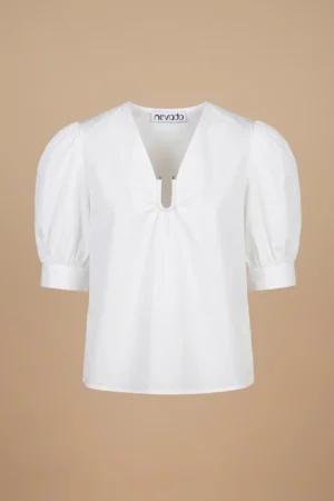 بلوز زنانه سفید آستین کوتاه پاییز-زمستانه نوادو