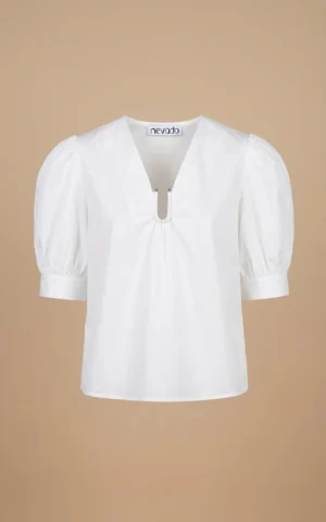 بلوز زنانه سفید آستین کوتاه پاییز-زمستانه نوادو